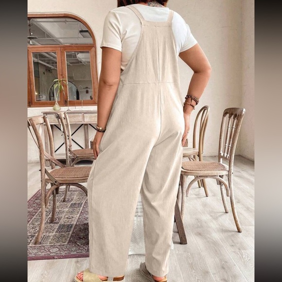 Boho Plus Size Pockets Straps Knot Wide Leg Jumpsuit - Picture 11 of 14